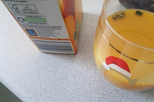Pictured is the mould Cee Cee found inside her carton of orange juice from Aldi.