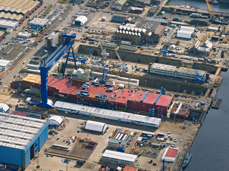 Construction work continues on HMS Queen Elizabeth at the dry dock in Rosyth, Scotland. Picture: Ken Whitcombe