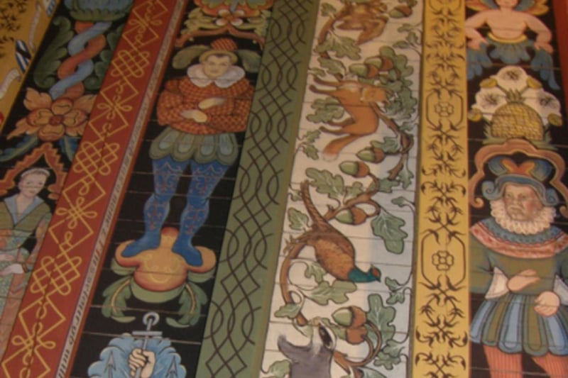 The Great Hall has a beautiful and colourful painted ceiling.