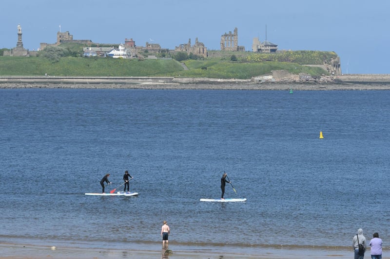 Paddle boarders at South Shields on Bank Holiday Monday