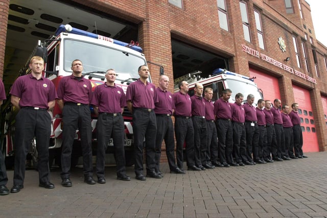 Pictured at the Central Fire Station HQ, Wellington Street, Sheffield, where a one minute silence was held in tribute to the New York firefighters to mark the one year anniversary of the disaster