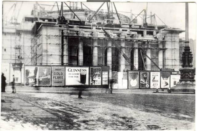 Construction is well under way on Sheffield City Hall in 1932