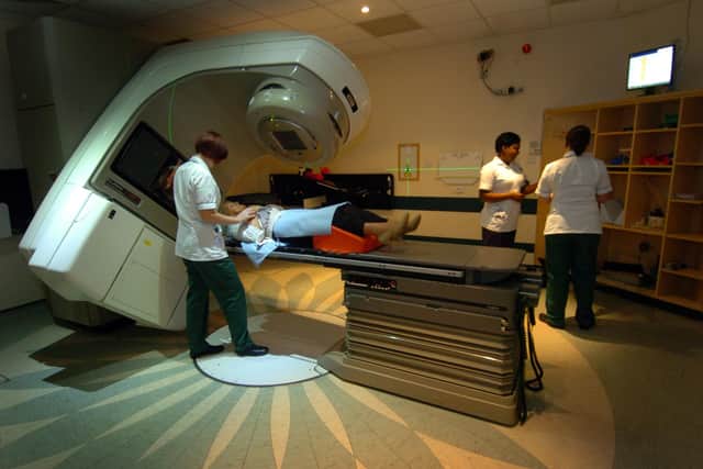 A cancer patient receiving radiotherapy at Weston Park Hospital