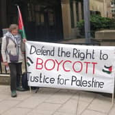 Sheffield Palestine campaigners visiting the Border to Coast Pensions Partnership offices in Leeds to lobby them about ethical pension investments. Picture: Sheffield Coalition against Israeli Apartheid