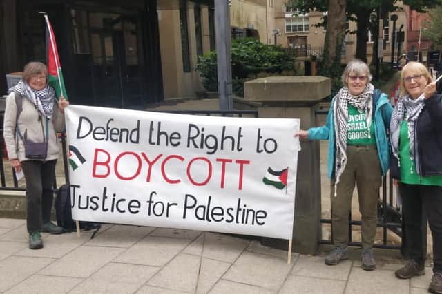 Sheffield Palestine campaigners visiting the Border to Coast Pensions Partnership offices in Leeds to lobby them about ethical pension investments. Picture: Sheffield Coalition against Israeli Apartheid