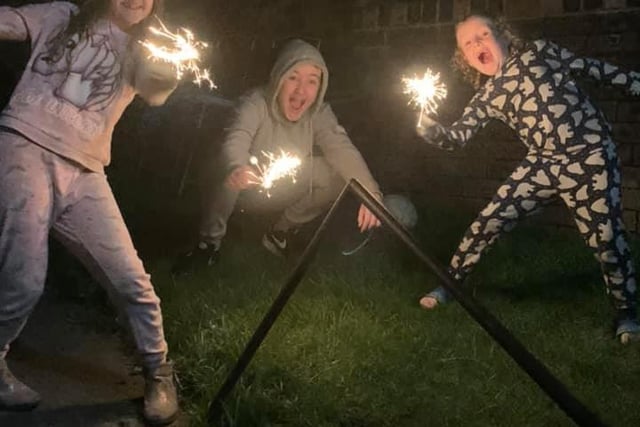 Samantha Cox's children marvelled at sparklers in her back garden.