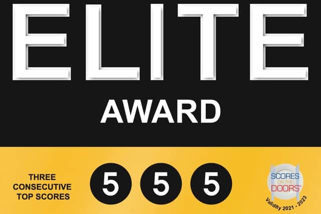Scores on the Doors gives Elite Awards to any establishment which secures three consecutive five-out-of-five food hygiene ratings.