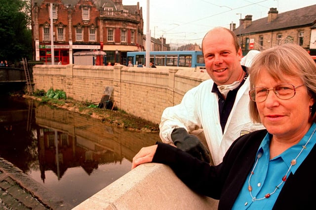 Helen Jackson at Hillsborough Corner. Hillsborough MP Helen Jackson pictured in 1998 with  Mr Glenn Stocks   Stagecoach  Supertram Assistant Fixed Equipment manager overlooking the  Bridge at Hiilsborough Corner  and the small piece  of land that is their responsibility
