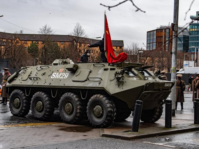 A tank is a fairly unusual sight on Glasgow's streets