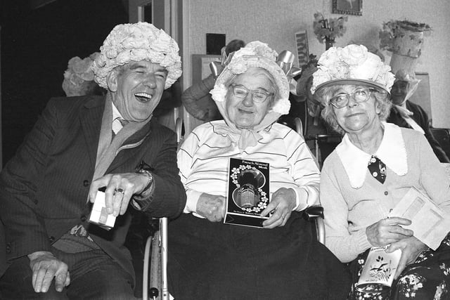 Meet the winners of the Easter Bonnets competition at Brentford House in 1980. Pictured left to right are John Bartley, Elizabeth Stead and Eva Smith.