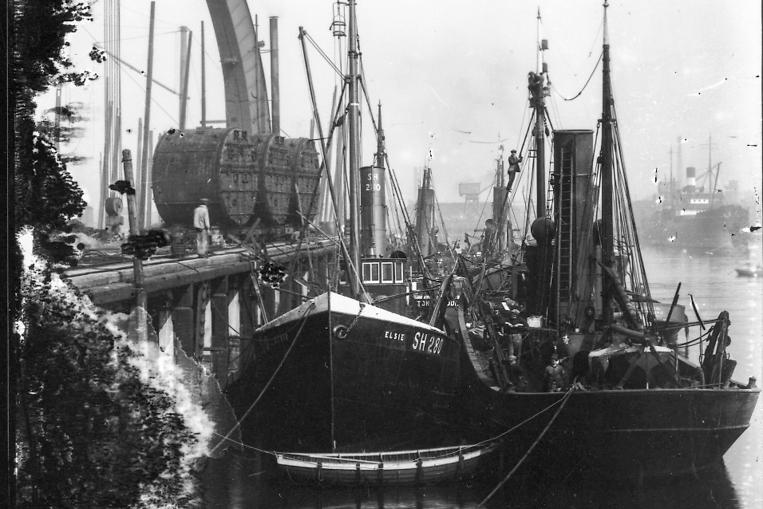 The steam trawler Elsie and four others alongside Irvine's Quay. Photo: Hartlepool Library Service