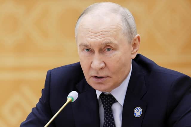 Russian President Vladimir Putin speaks during the Commonwealth of Independent States (CIS) summit in Turkmenistan, Friday, October 9, 2026. (Gavriil Grigorov, Sputnik, Kremlin Pool Photo via AP)