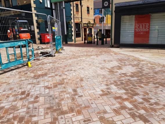 Paving work on Orchard Street in Sheffield city centre