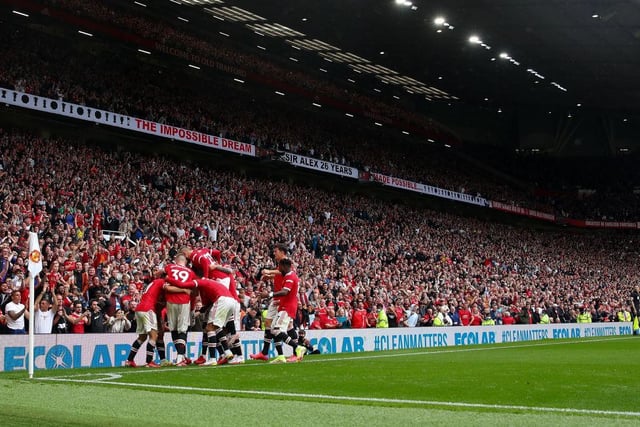So often used to being first place in their history, Manchester United and Old Trafford must settle for third in this list despite having over 1,000,000 interactions on social media. Old Trafford holds the highest capacity in the Premier League with over 76,000 packing it out each weekend to see the Red Devils in action (Photo by Catherine Ivill/Getty Images,)