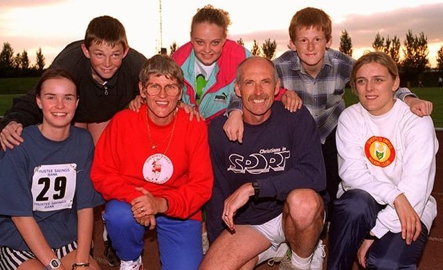 Nathan Adams, Nina Hawley, Simeon Adams, Katie Ford, Brenda Lupton, Brian Adams and Lisa Crump of the Sheffield Race Walkers Club who are competing in Dublin on September 4, 1996