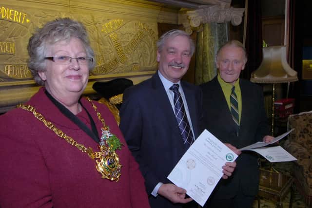 John Dowling, who has died in Sheffield aged 93, at Sheffield Town Hall, where a civic reception was held in celebration of St Patrick's Day 2009. He is pictured, right, with the Lord Mayor Coun Jane Bird and editor of The Star Alan Powell