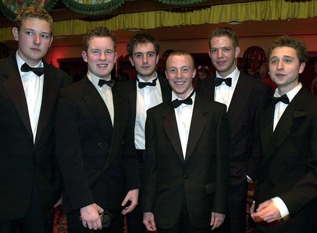 Pictured at the King Edward Vll School prom at Baldwin's Omega, Psalter Lane, from left, Peter Greaves, David Williamson, Nicholas Marsh, Joe Heller, Peter Foster and Jake Garber, on May 16, 2001