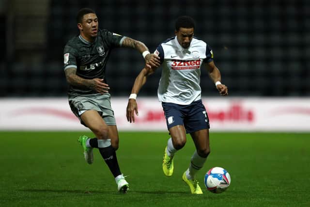 Preston North End's Scott Sinclair is challenged by Liam Palmer of Sheffield Wednesday during the Sky Bet Championship match at Deepdale in November. (Photo by Jan Kruger/Getty Images)