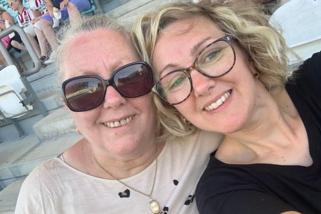 Laura, also known as @Elljayfish on Twitter,  writes: "My lovely mum and me in Portugal in 2019 versus Real Betis at the Algarve Stadium."