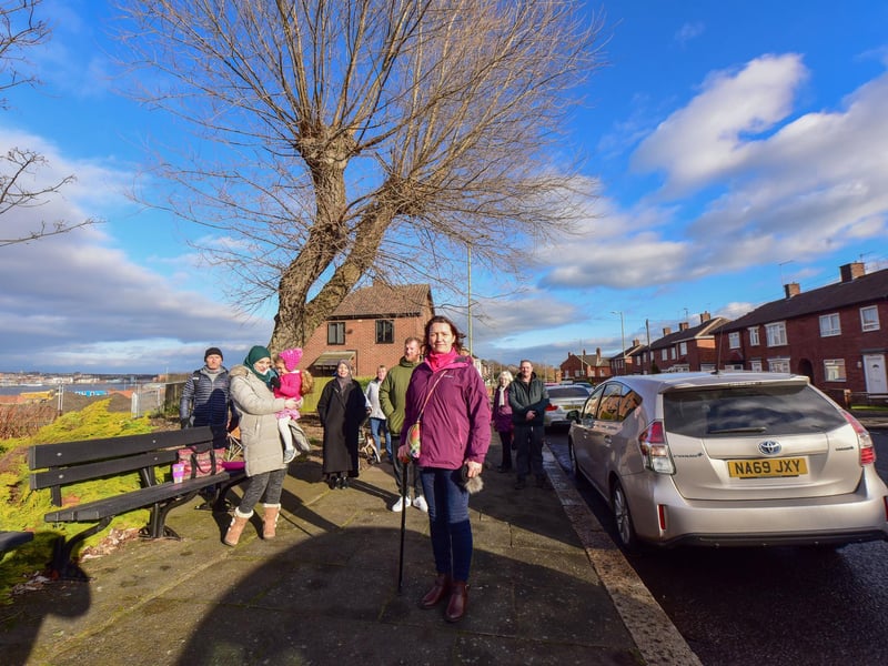 Rachael Milne (front)  and members of the South Tyneside Tree Action Group and local residents, trying to protect the last of five trees in Commercial Road.