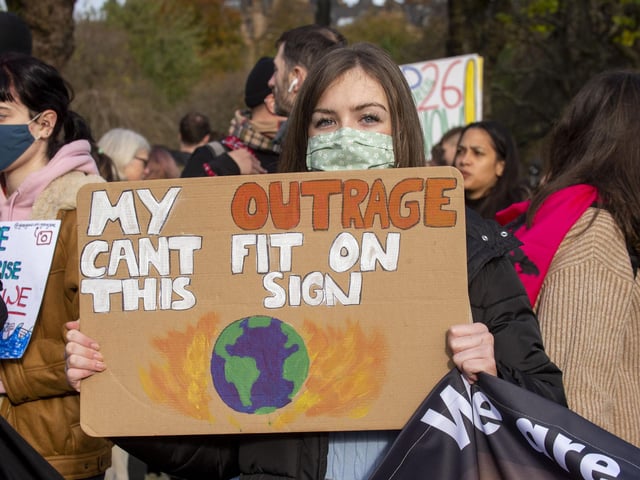 One angry protester was unable to fit what she wanted to say on a sign, so simply wrote 'My outrage can't fit on this sign'.




Fridays for Future Climate March takes to the streets of GLasgow this afternoon,
