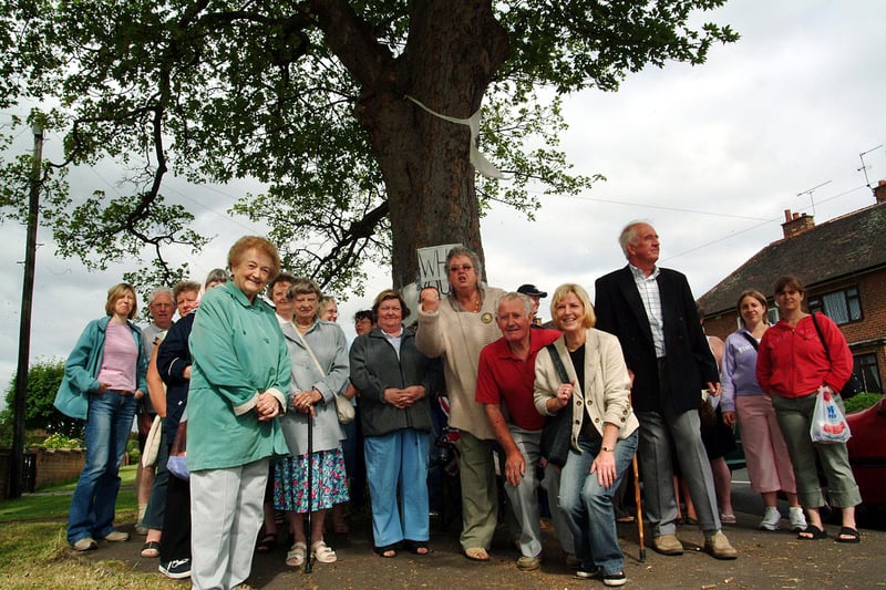 Protesters gathered in denfense of the Long Lane tree in Carlton in Lindrick in 2006
