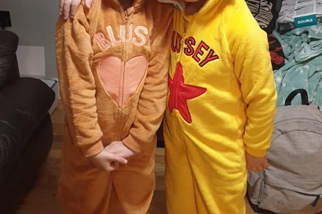Gemma Watson  shared this lovely photo of Ava-kate Hancock, aged eight, and Toby Hancock, age six, in their onesies.