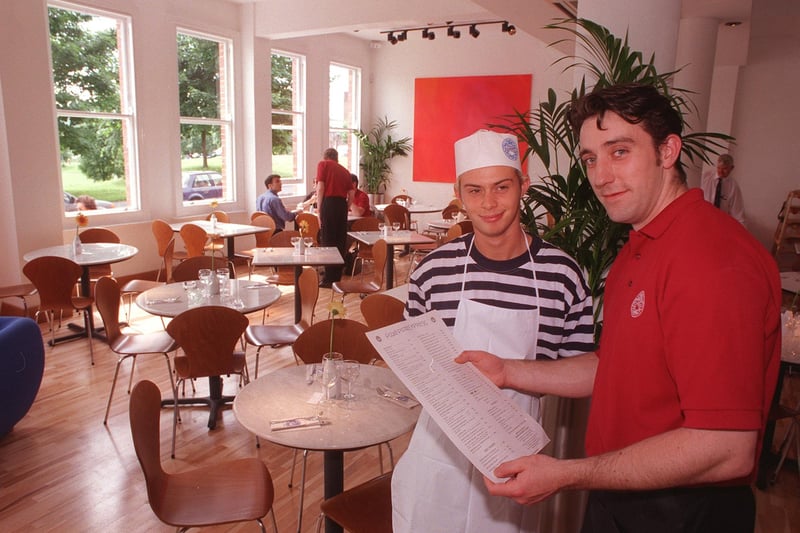 Pictured in 1997 at the Pizza Express, Devonshire Street, Sheffield, where Chef Barney Sewell and Waiter Matt Fawcett are seen in the restaurant.