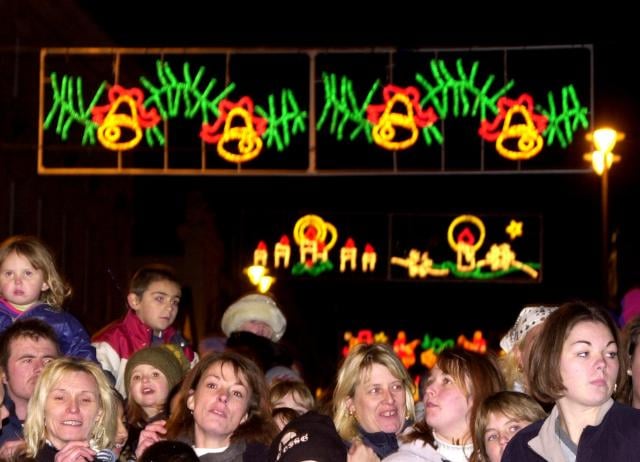 The crowd at Clock Corner during the light switch on in 2001.
