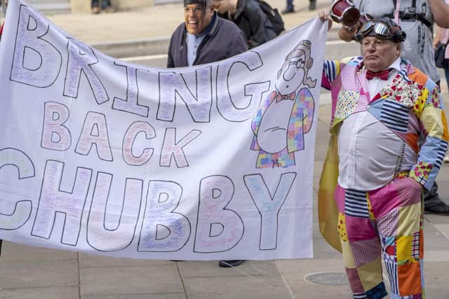 Supporters of Roy "chuuby' Brown protest at the decision to ban him from performing at Sheffield City Hall. Picture Scott Merrylees