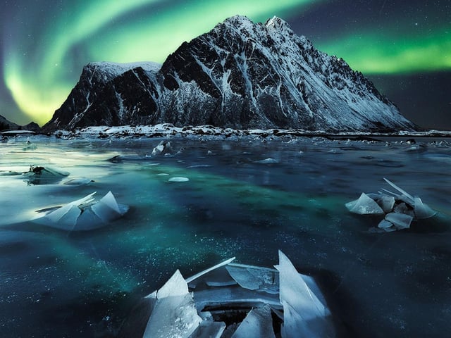 Northern Lights at Lofoten Islands, Norway.