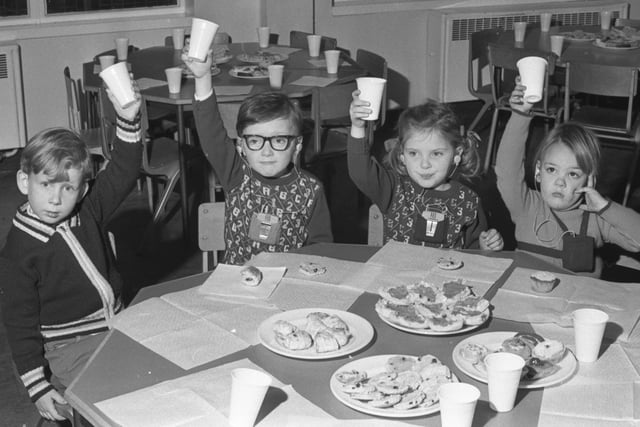 Lunchtime and here are children at Springwell Infants School in 1974.