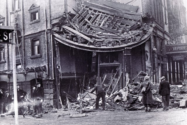 Sheffield Blitz - 12th December 1940.
Shops in the Sheffield Empire building at the corner of Charles Street and Union Street