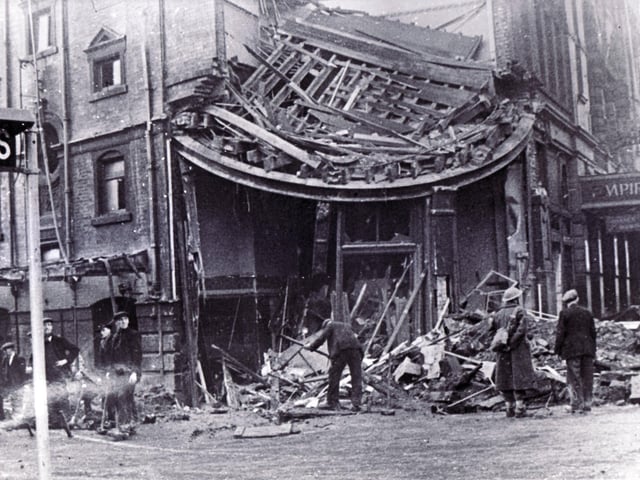 Sheffield Blitz - 12th December 1940.
Shops in the Sheffield Empire building at the corner of Charles Street and Union Street