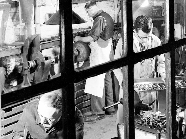 The cutlery shop at George Ibberson & Co's Cutlery Works, in Rockingham Street, Sheffield, in March 1953