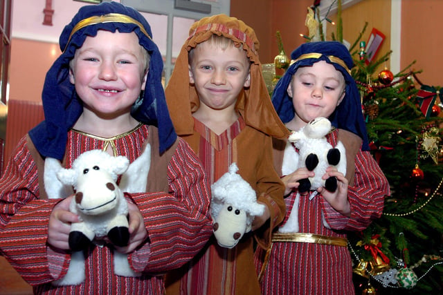 Pupils Jordan May, Ben France and Leo Marshall, all aged five, who appear as shepherds in the 2006 Nativity play