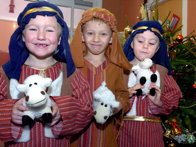 Pupils Jordan May, Ben France and Leo Marshall, all aged five, who appear as shepherds in the 2006 Nativity play