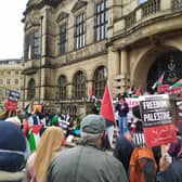 Protestors gathered outside Sheffield Town Hall on Saturday at noon.