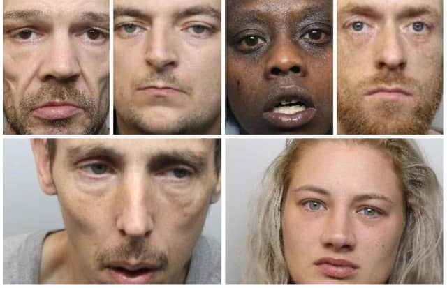 All of the defendants pictured here have been jailed for robbery or attempted robbery
Top row, left to right: Paul Smith; Benjamin Mellor; Fahima Ismail; Alexander Riley
Bottom row, left to right: Gary Day; Melody Wolf