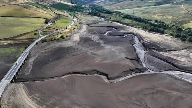 Very low water levels impact the Woodhead Reservoir in Derbyshire