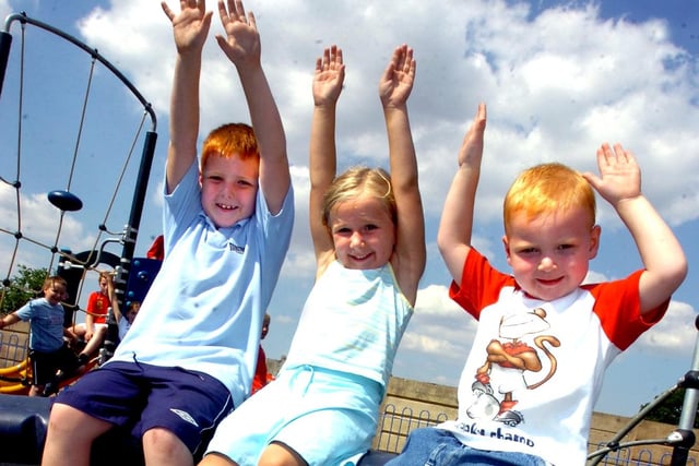 Tyler Barnes (left), aged seven, of Carcroft, his brother Kieran Barnes, aged three, and their cousin Chloe Moore, aged four, of Scawthorpe, trying some of the play equipment back in 2003 after teh Askern Springs play area in Scawthorpe opened