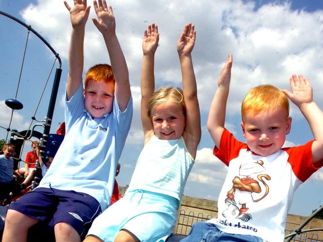 Tyler Barnes (left), aged seven, of Carcroft, his brother Kieran Barnes, aged three, and their cousin Chloe Moore, aged four, of Scawthorpe, trying some of the play equipment back in 2003 after teh Askern Springs play area in Scawthorpe opened