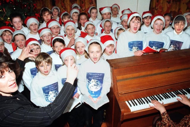 Adwick Park choir preparing for a Christmas concert in 1997