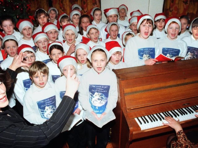 Adwick Park choir preparing for a Christmas concert in 1997