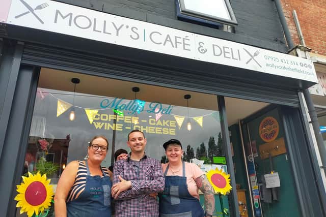Kate Walton (left), co-manager of Molly's Cafe and Deli, says last year's no-entry policy left business on Middlewood Road "dead". The team say they haven't stocked up as much this year.