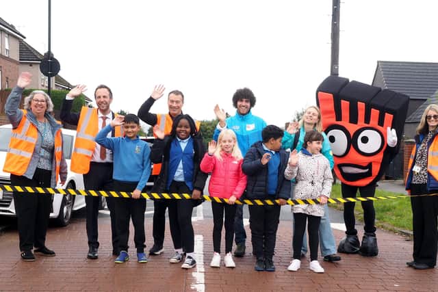 Staff and members of the school council at Watercliffe Meadows primary school school street