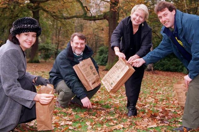 Doncaster MP's go acorn hunting in Sandall Beat Woods in 1999.
