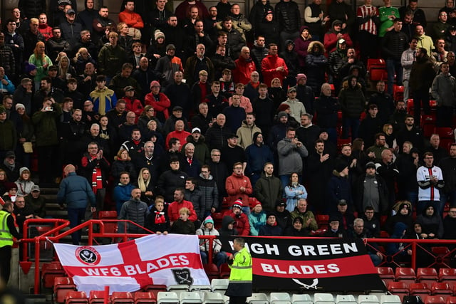 Sheffield Utd fans during the Sky Bet Championship match at Ashton Gate in November 2022. Ashley Crowden / Sportimage