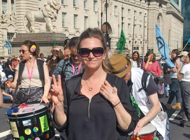 Extinction Rebellion member Catherine Brentnall from Dronfield takes part in a People’s Assembly as part of the climate crisis protests in London