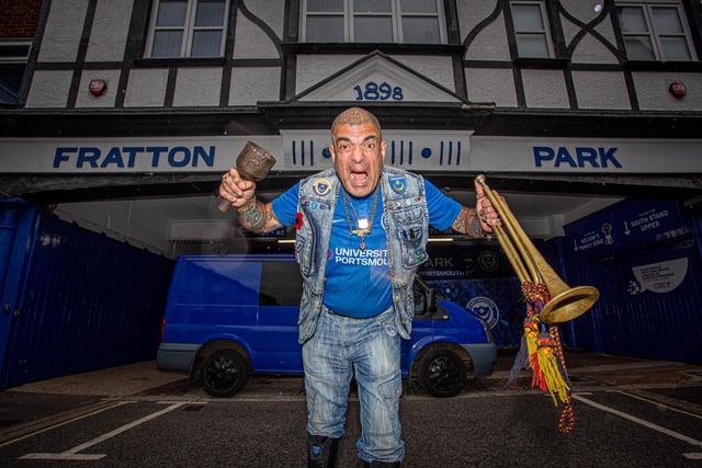 Pompey fans weren't allowed in Fratton Park for the play-off game as it was behind closed doors but that didn't stop John Westwood celebrating outside the ground in Frogmore Road.